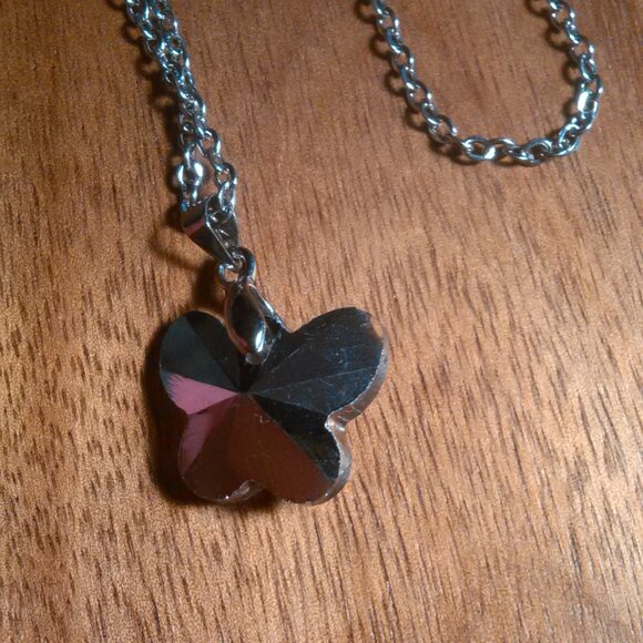 Mystic Color Crystal Brass Butterfly Pendant Stainless Steel Necklace - Picture 5 of 12